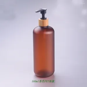 Bouteilles de stockage 500 ml 10/20 pcs givré ambre en plastique cosmétique émulsion Lotion pompe bouteille bambou tête shampooing douche Gel emballage conteneur