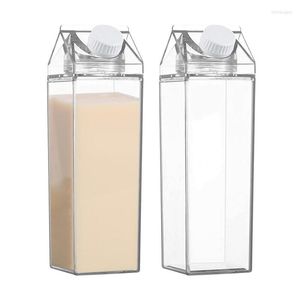 Bouteilles de stockage 500 ml 1000 ml lait Carton eau haute température Transparent en plastique Portable scellé couvercle carré bouteille conteneur pour