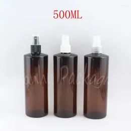 Bouteilles de rangement 500 ml de bouteille en plastique marron avec pompe à pulvérisation 500cc de toner / parfum Emballage de parfum Contaiteur cosmétique vide (14 pc / lot)