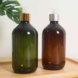 Bouteilles de rangement 500 ml vide en plastique de haute qualité en plastique brun vert contenant cosmétique de savon liquide Dispensateur rechargeable Gel de douche de shampooing