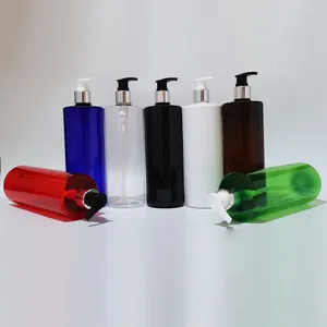 Botellas de almacenamiento 500ml Bomba de lotera de jabón líquido vacío Cosmético Blanco de 17 oz de aluminio plateado Dispensador de champú de ducha Botella