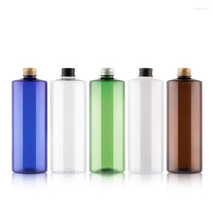 Opslagflessen 500 ml lege plastic container fles Essentiële olie verpakking Douche gelschroef Aluminium bovenkap Navulbare make -up