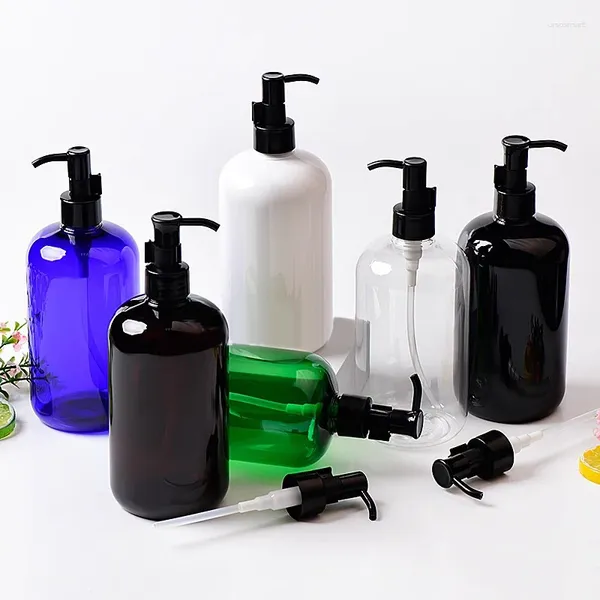 Bouteilles de stockage 500 ml vide en plastique blanc noir cosmétique bouteille de grande taille avec pompe à huile savon liquide gel douche conteneur soins personnels