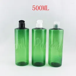 Bouteilles de rangement 500 ml Green Plastic Bottle Flip Top Cap 500cc Contage cosmétique vide Shampooing / Gel de gel de douche (14 pc / lot)