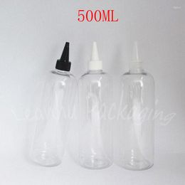 Bouteilles de stockage 500ML bouteille en plastique ronde transparente bouchon à bouche pointue 500CC maquillage sous-embouteillage confiture/lotion emballage