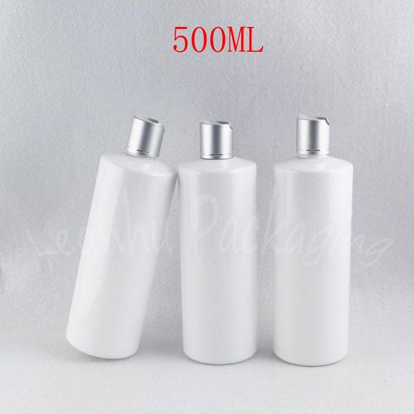 Botellas de almacenamiento 500ML Botella de plástico de hombro plano blanco 500CC Loción de subembotellado de maquillaje / Empaque de gel de ducha (15 PC / Lot)