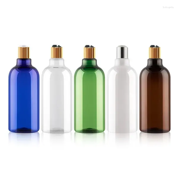 Bouteilles de rangement 500 ml avec capuchon à disque doré Plastique brun de 17 oz de bouteille de shampooing à huile essentielle Gel de douche