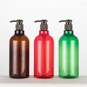 Opslagflessen 500 ml x 10 Bruin groen rood wit lege ronde lotion plastic fles met pomp 500cc vloeistof zeepcontainer voor shampoo