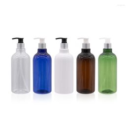 Bottiglie di stoccaggio 500ml X 14pc Lozione per il corpo rotonda vuota in plastica con pompa Contenitore per sapone liquido con tappo in alluminio argento 500cc per shampoo