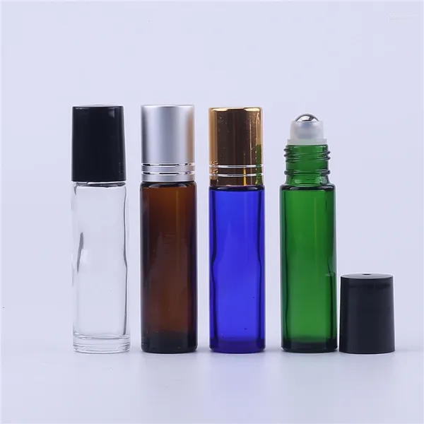 Botellas de almacenamiento 500 piezas 10 ml Clear Amber Blue Verde Glass Glass Glass en aceite esencial Vacío Parfum Roller Bola de viaje Use necesariamente