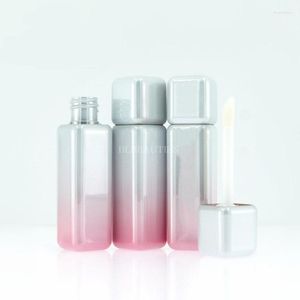 Opslagflessen 500 stks 5 ml vierkante felle lipgloss buizen lege plastic gradiënt zilver roze lip gloss diy navulbare make -upcontainer