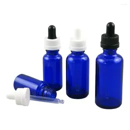 Botellas de almacenamiento 500 piezas de pipeta de vidrio azul botella de botella esencial Aceite con prensa y torcer 5 ml 10ml 20ml 30ml 50ml