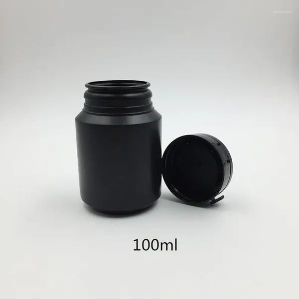 Botellas de almacenamiento 500pcs/lote 100ml 100cc HDPE Negro Container portátil Botella Caja de viaje tableta con tapa del anillo de extracción