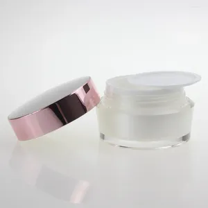 Bouteilles de stockage 50g acrylique de soins de la peau Jar Crème Pink Aluminium Perce avec récipient cosmétique