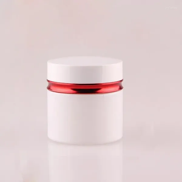 Bouteilles de rangement 50 g de verre en verre blanc avec ligne de couvercle de ligne de ligne rouge bouteille d'emballage à la crème