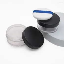 Bouteilles de stockage 50g Pot de poudre en plastique en vrac avec tamis Conteneur cosmétique vide Cap noir mat Maquillage Boîte portable compacte