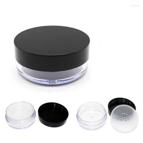 Botellas de almacenamiento 50 g Frasco de polvo suelto de plástico con tamiz Envase cosmético vacío Tapa mate negra Maquillaje compacto Lin4736
