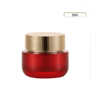 Bouteilles de stockage 50g Jar en verre rouge Pot d'étain de nuit de nuit crème œil sérum Essence / masque hydratante gel / cire de soins de la peau