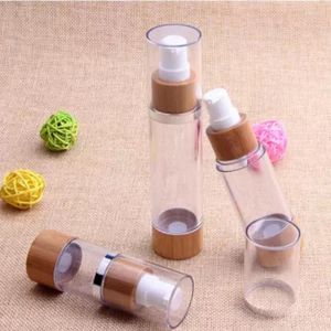 Bouteilles de rangement 50 ml 80 ml 100 ml 120 ml Emballage de luxe Bamboo Bouteille sans air Pompe cosmétique de soin en bois pour crème pour le visage