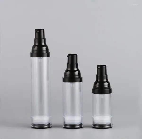 Bouteilles de stockage 50ml clair bouteille sans air pompe noire couvercle pulvérisateur toner/sérum/lotion/émulsion/fond de teint/essence UV emballage cosmétique