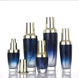Opslagflessen 50ml Donkerblauwe glazen fles Zilver Goud Pomp Lotion/emulsie/serum/foundation/toner Huidverzorging Cosmetische verpakking