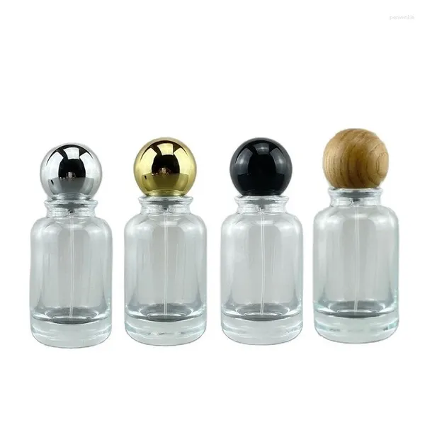 Bouteilles de rangement 50 ml parfum de bouteille rechargeable vide vapeur brume bruh pompe or rond rond baule claire clairs en verre inférieur