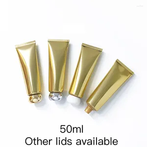 Botellas de almacenamiento 50 ml de plástico de aluminio de oro botella vacía 50 g de crema cosmética tubo suave de tubo suave recipientes de loción de limpiador facial