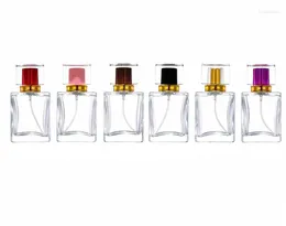 Bouteilles de rangement 50 ml couvercle multicolore de bouteille en verre carré transparent Parfum emballé Spray 50pcs vide SN1703