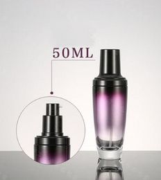 Bouteilles de stockage Bouteille de lotion en verre violet de 50 ml avec couvercle de pompe noir pour sérum/lotion/fond de teint emballage cosmétique
