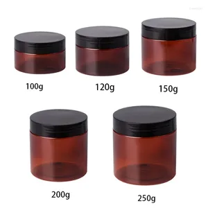 Opslagflessen 50 stuks 100g 120g 150g 200g 250g Bruin Lege Cosmetische Crème Amber PET-pot Container Voor Verpakking 250MLHuidverzorging Potten Tin