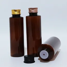 Botellas de almacenamiento 50pcs 100ml 120ml 150ml botella de mascotas marrón vacía con tapa de tornillo de aluminio para champú líquido jabón ducha gel cosmético