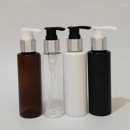 Opslagflessen 50 stks 100 ml lege reis plastic fles met zilveren kraagpomp wit zwart heldere cosmetische containerschroef dispenser