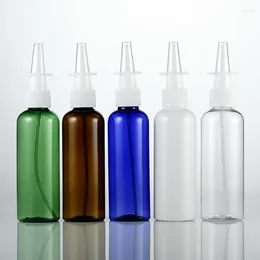 Botellas de almacenamiento 50pcs 100 ml de viaje vacío colorido mascota fina de spray nasal neblina de plástico marrón azul claro color verde cosmético nariz