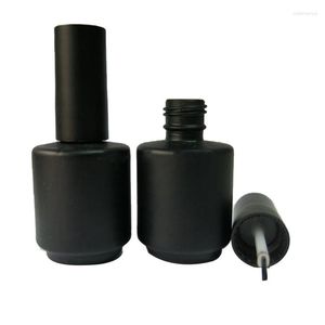 Botellas de almacenamiento 50pcs 15ml Esmalte de uñas vacío con cepillo Botella de gel UV de vidrio negro Contenedor de arte Aceite