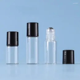 Opslagflessen 50 stks 1 ml/2 ml/3 ml/5 mltransparante flesglasrolrolbal op etherische olie zwart lege flesjes reisparfums