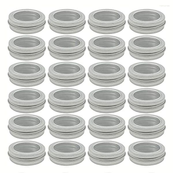 Bouteilles de stockage 50pcs 2 onces en aluminium pot d'étain 60 ml 100 ml conteneur rechargeable couvercle à vis supérieur transparent bouteille ronde pour crème à lèvres cosmétique