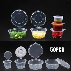 Opslagflessen 50 stks 25/30/40 ml Plastic wegwerp Doos Herhaalsaus Saus Saus Cup Containers Voedsel Licent Gember Knoflook met deksels