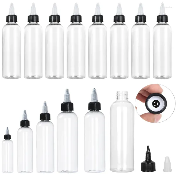 Botellas de almacenamiento 50 unids 30-120 ml Dispensación de plástico con tapa de giro negro Contenedor vacío transparente para artesanías Arte Pegamento Líquido Tatuaje Tinta
