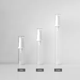Botellas de almacenamiento 50pcs 5 ml 10ml 15 ml Mini transparente de alto grado recargable Botella de la bomba de pulverización sin aire portátil sin aire para viajar para viajar