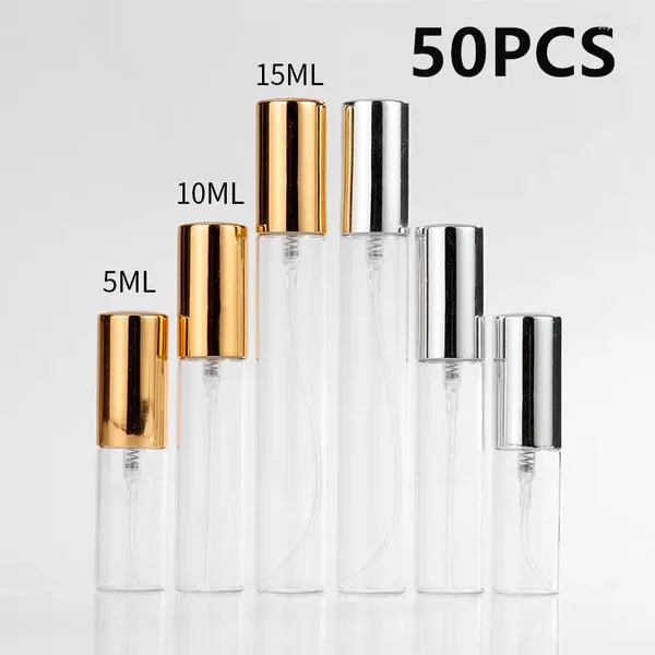Bouteilles de rangement 50pcs 5 ml 10ml 15 ml de parfum portable Portable bouteille pulvérisation cosmétique échantillon verre récipient vide rechargeable 2 # #