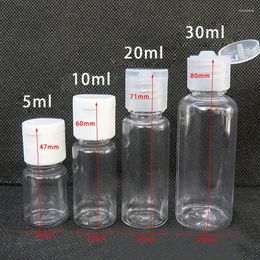 Botellas de almacenamiento 50pcs 5 ml 10ml 20ml 30ml plástico para mascotas de mascota transparente lidion muestra cosmética contenedor de tornillo de tornillo líquido vials de relleno