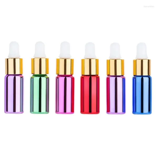 Botellas de almacenamiento 50 unids 5 ml Mini viales de aceite esencial Anillo de plata de oro con tapa de goma Cosmético Recargable Cuentagotas de vidrio vacío Pequeña muestra