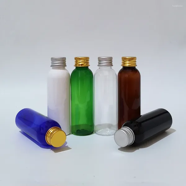 Botellas de almacenamiento 50 piezas de 60 ml de tornillo de aluminio para la loción champú de tóner recipientes de plástico de tamaño pequeño 2 oz Botella de agua para el cuidado de la piel