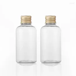 Bouteilles de rangement 50pcs 70 ml Cosmétique transparente vide avec couvercle en aluminium en aluminium mini-voyage en plastique bouteille de bouteille en plastique Récipient de shampooing de savon