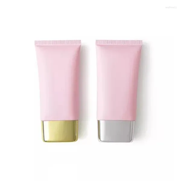 Botellas de almacenamiento 50 Uds 80g tubo cosmético para apretar tapa de tornillo cuidado de la piel protector solar limpiador facial crema escarcha rosa botella vacía de plástico plano 80ml