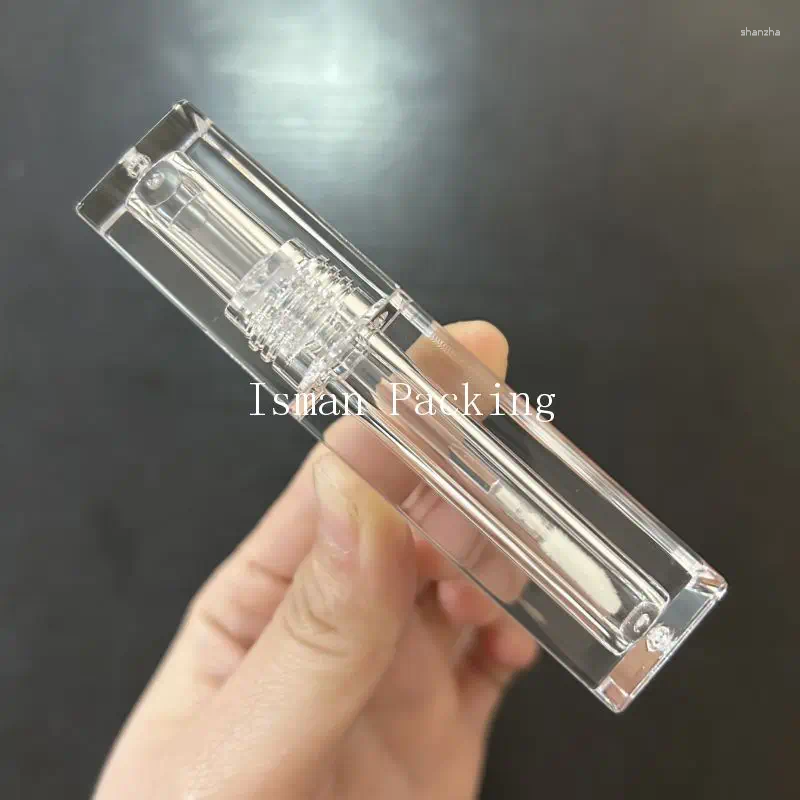 Storage Bottles 50Pcs Full Transparent Lipgloss Wand Tubes Empty Clear Square Lipstick Packaging Lip Gloss Containers Tube With Brush 3ml