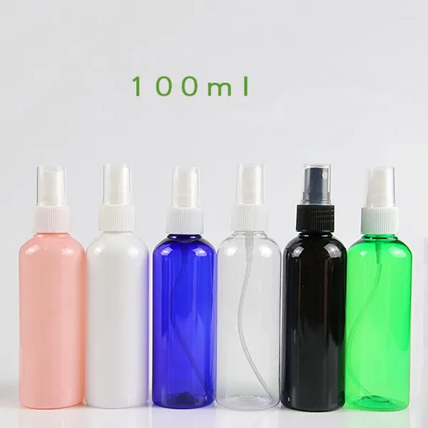 Botellas de almacenamiento 50 piezas/lote 100 ml recargable Atomizador de perfume de plástico transparente mini botella de spray vacío Accesorios de viaje portátiles