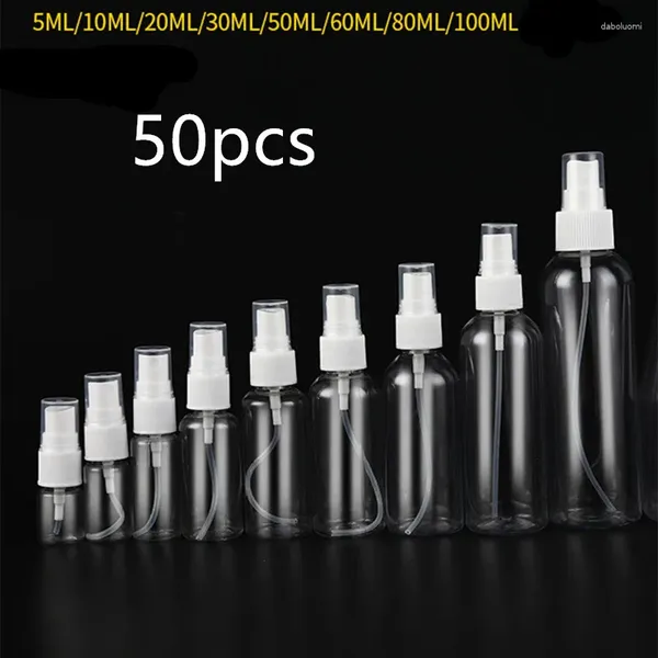 Bouteilles de rangement 50pcs / lot 10 ml 20ml 30 ml 50 ml 100 ml Échantillon de pulvérisation portable Conteneurs vide