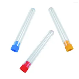 Bouteilles de rangement 50pcs / lot 10 ml de tubes à essai en plastique transparent avec Blue Orange Red Caps Transparent School Laboratory Experiment Fournisseur