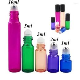 Bouteilles de stockage 50 pcs/lot 1 ml 2 ml 3 ml 5 ml 10 ml rouleau de parfum coloré sur bouteille avec rouleau à billes en verre/métal flacons d'huile essentielle Doterra minces